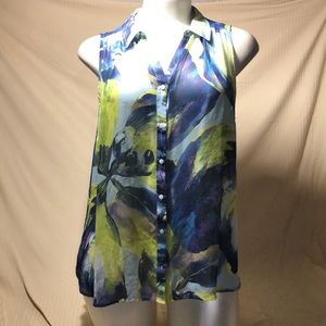 Watercolor sheer button down tank